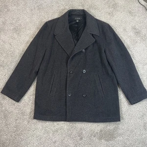J Crew Pea Coat L Charcoal Wool Blend Double Breasted Jacket Classic Style - Picture 1 of 8