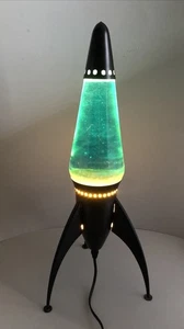 Vintage 1990s Rocket Starship Spaceship Lava Lamp Blue Liquid Yellow Lava 20" - Picture 1 of 13