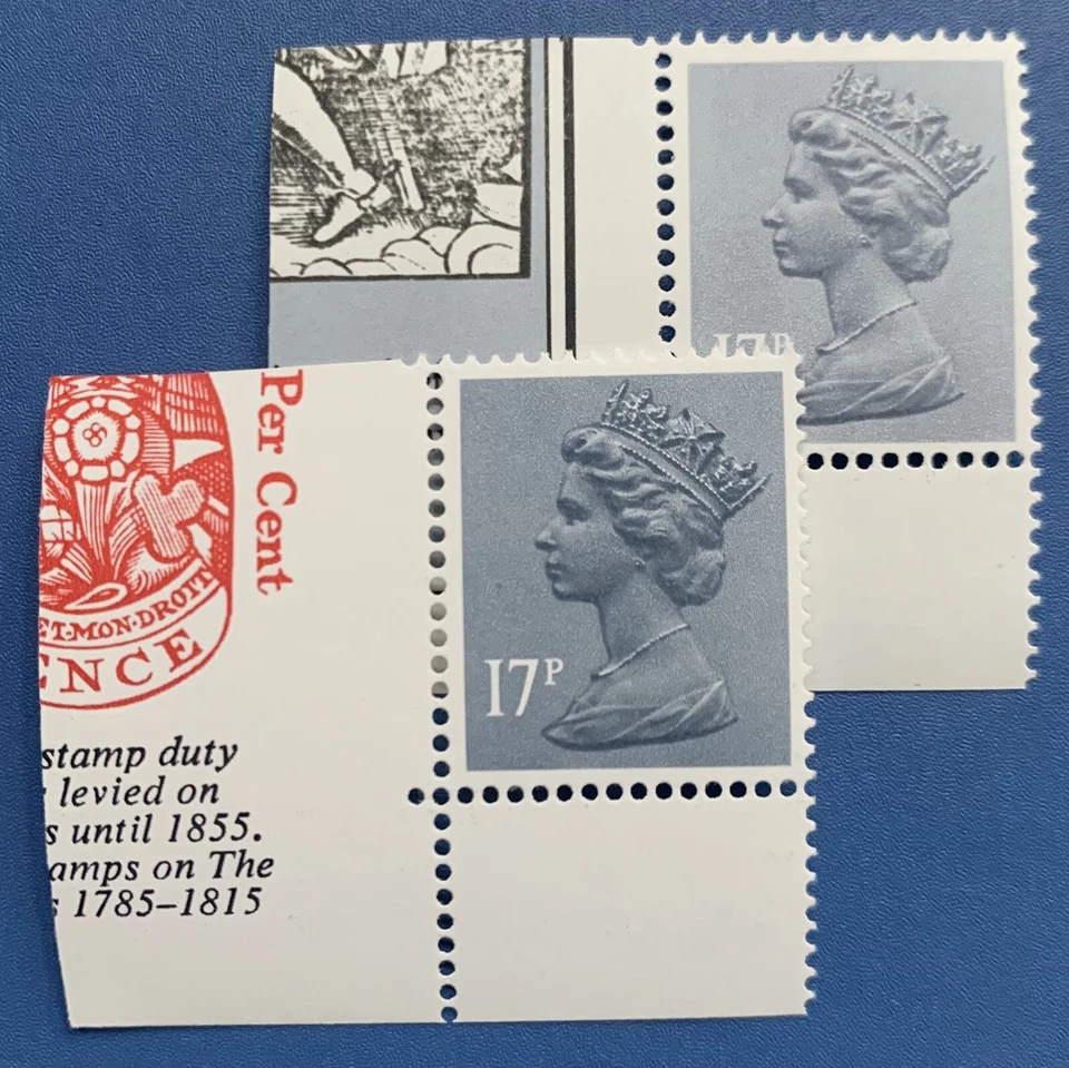 MACHIN 1986 SG X952 2 x 17p LIGHT & DARK SHADES Grey-Blue Phos Paper ex DX 5 & 6 - Image 1 of 1