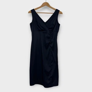 Donna Ricco New York Women’s Size 8 Black Satin V Neck Ruched Front Sheath Dress - Picture 1 of 10