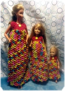 3 Crochet Doll Nightgowns one fit Barbie, Skipper & Chelsea / NO DOLL/ NO SHOES - Picture 1 of 17