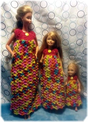 3 Camisones Muñeca Crochet One Fit Barbie, Patrón y Chelsea / SIN MUÑECA / SIN ZAPATOS Foto 1 de 4