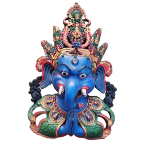 Ganesha Mask 16" with Painting Work Wall hanging Sculpture wall Décor Religious - Picture 1 of 5