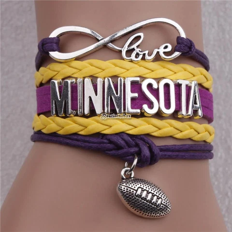 US SELLER MINNESOTA VIKINGS NFL FOOTBALL TEAM LEATHER INFINITY CHARM BRACELET #2 Cover