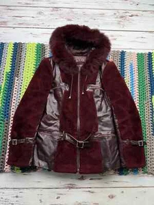 Vintage Real Sheepskin Coat With Fur Hood Women’s Size S - Picture 1 of 15