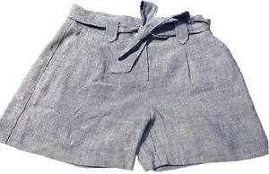 J.McLaughlin Linen Shorts 10 Abbie Paperbag Waist Belted Chambray Blue NWT $128 - Picture 1 of 6