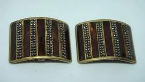 ANTIQUE FRENCH SHOE BUCKLES BRASS ENAMEL MARCASITE - NICE - Picture 1 of 4