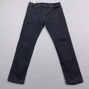 Levis 502 Men 32x28 Black Denim Jeans Stretch Tapered Dark Wash Red Tab - Picture 1 of 13