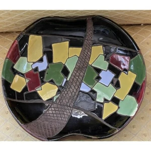 KERAMOS Vtg Dish Mosaic Hand Painted ISRAEL Plate Ashtray Bowl Rare Textured - Picture 1 of 3