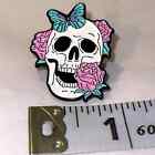 Skull with Butterfly and Roses Halloween Horror Pin Brooch