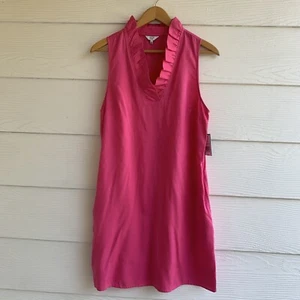 Crown Ivy Sleeveless Shift Dress L Tencel V Neck Beach Pockets Lined Pink - Picture 1 of 10