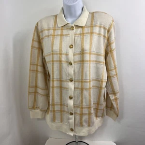 Vintage Cathy Daniels Cardigan Sweater Womens Medium Button Up Long Sleeve Plaid - Picture 1 of 11