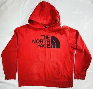 The North Face Mens Red Long Sleeve Drawstring Fleece Pullover Hoodie SZ L - Picture 1 of 9