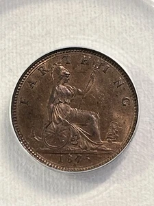 1875-H Great Britain 1 Farthing Graded MS 64 RB by ANACS - Picture 1 of 4