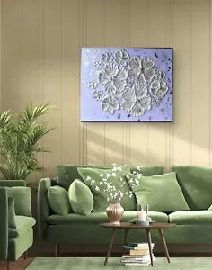 Contemporary 3D Acrylic Painting,Abstract Lilac Flowers Wall Art, Modern Art - Picture 1 of 12