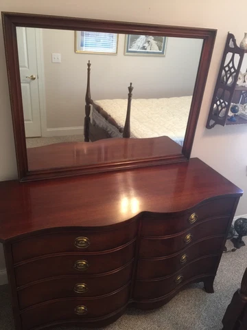 Drexel 1950’s Mahogany New Travis Court Dresser with Mirror Cover