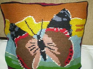 Antique antique hand-knitted 1930s decorative butterfly pillow - Picture 1 of 6