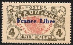 Reunion #178 (A19q) VF MLH - 1943 4c Map of Reunion - Ovpt. France Libre - Picture 1 of 1