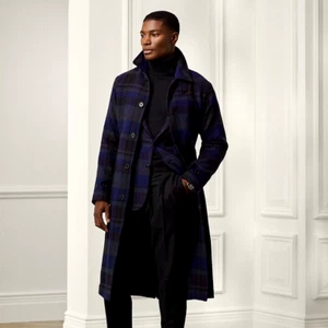 Ralph Lauren Purple Label Plaid Wool Twill Balmacaan Navy Topcoat 40 L £3495 - Picture 1 of 11