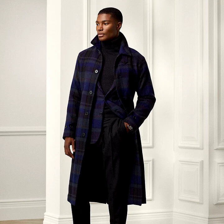 Abrigo Ralph Lauren Púrpura Etiqueta Escocesa Lana Sarga Balmacaan Azul Marino 40 L £3495 Foto 1 de 4