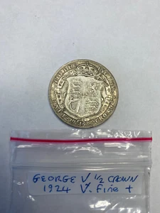 George V 1/2 Crown, 1924, Coin, 0.500 Silver, V.Fine+, Ref V241 - SALE - Picture 1 of 2