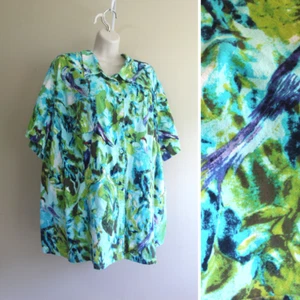 White Stag Shirt Womens 4X Rough Cotton Button SS Collar Aqua Green Abstract - Picture 1 of 7