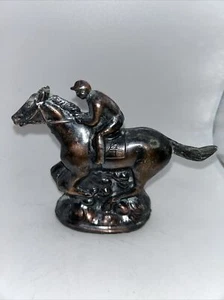 Racehorse Jockey Figurine Copper Tone Vintage Bronze Tone Horse Figurine #4 - Picture 1 of 11