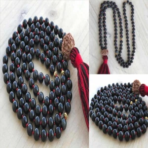 6mm Black Agate Gemstone 108 Kont beads Mala Necklaces Prayer Yoga Yoga - Picture 1 of 8