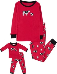 Leveret  Cow Pajamas Matching  kids & 18inch Doll - Red ,  100% cotton sleepwear - Picture 1 of 3