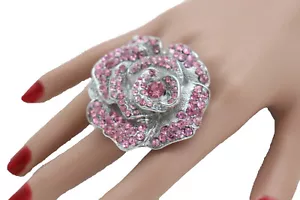 Mujeres Moda Anillo Plata Metal Joyería Rosa Atractivo Aspecto Flor Rosa Novia - Imagen 1 de 12