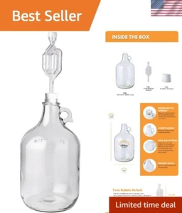 Durable Glass Fermenter Jug 1 Gallon with Bung & Airlock for Home Makers - Picture 1 of 7
