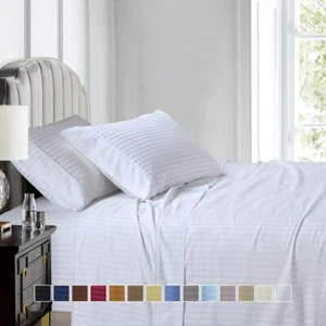 Luxury Soft 100% Cotton Sateen Stripe Deep Pocket Sheet Set 600 Thread Count  - Picture 1 of 18