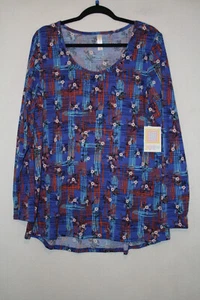 NUEVO CON ETIQUETAS Camisa Top LuLaRoe Talla 2XL Manga Larga Lynnae Azul Floral Geométrica Hecha en EE. UU. - Imagen 1 de 4
