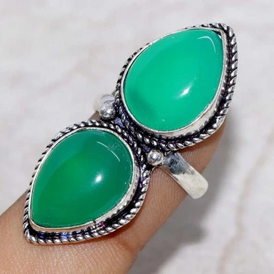 Anel longo verde ônix folheado a prata 925 EUA 7 joias para uso de escritório JW - Imagem 1 de 3