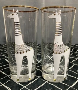 Jonathan Adler -Highball Glasses Set Of Two Giraffe/Gold Rim 15.oz - Picture 1 of 11
