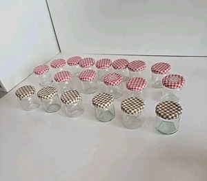 Lot Of 19 Glass Jelly Jar w/ Lids Red & Brown Gingham Checkerd Crafts 1oz. - Picture 1 of 11