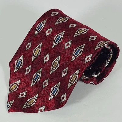 Pierre Cardin 100% Silk Neck Tie Red W/Blue & Copper In Silver Diamonds 4” - Image 1 of 4