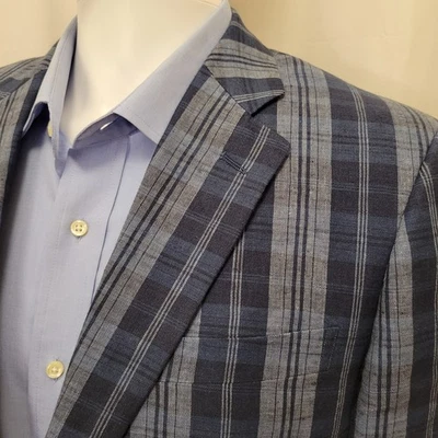 Nordstrom sport coat mens 42R blue striped 100% linen jacket blazer lined 2015 - Image 1 of 4
