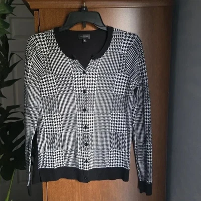 The Limited Black and White Houndstooth Pattern Cardigan Sweater Medium Women's - Изображение 1 из 4