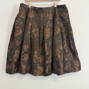Talbots Plus Black/brown textured taffeta pleated Lined skirt Size 18 W - Picture 1 of 8