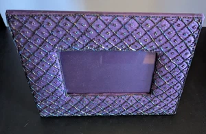 Purple Fabric Beaded Picture Frame-Glass opening 3 1/2x5 1/2-Frame 9 1/2 x 7 1/2 - Picture 1 of 5