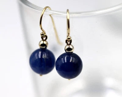 Genuino Nuevo 9ct 9k 375 Oro Amarillo Cuarzo Azul Pendientes Colgantes Bola *Publicación Gratis Foto 1 de 4