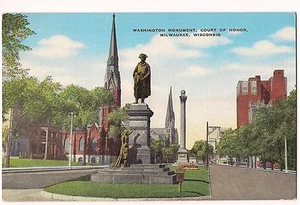 WASHINGTON MONUMENT Milwaukee WISCONSIN WI POSTCARD Court of Honor - Picture 1 of 2