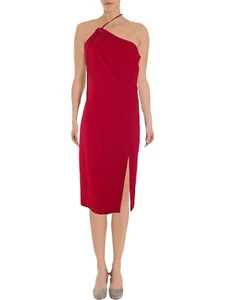 Exte Extè Abito Ginocchio Da Donna 42 M Medium Eu38 Rosso Con Spacco Mono Spalla - Picture 1 of 24