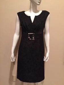 Eliza J Lace Cap Sleeve Buckle detail Empire Waist Black Sz 8 Dress New - Picture 1 of 3
