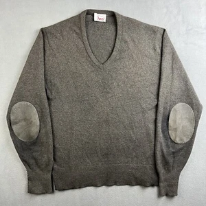 ORVIS Sweater Mens Large Gray Wool Mink Blend V Neck Elbow Patches Vintage Flaws - Picture 1 of 14