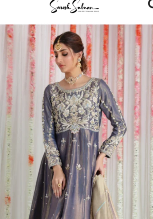 Sarosh Salman party dress. S/M  grey kalidar gown rose gold, silver zardozi - Image 1 of 4