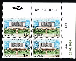 Aland Finland 1989 Used Block of 4 - Mariehamn City Hall - First Day Cancel - Picture 1 of 1