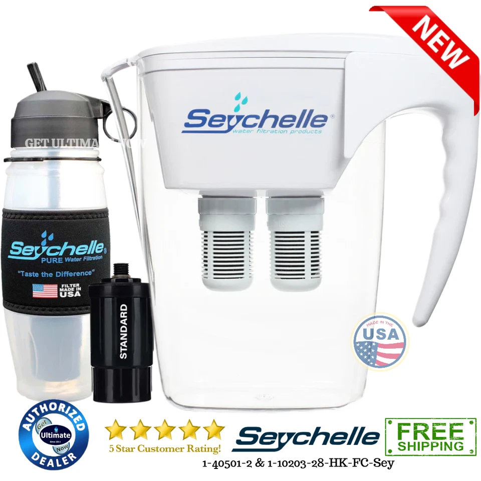 Seychelle 64oz pH20 Alkaline Water Filter Pitcher and 28oz STANDARD Flip Top Bot - Image 1 of 3