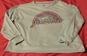 Girls Justice Rainbow Fleece Long Sleeve Mint Green Top w/rainbow - Picture 1 of 2